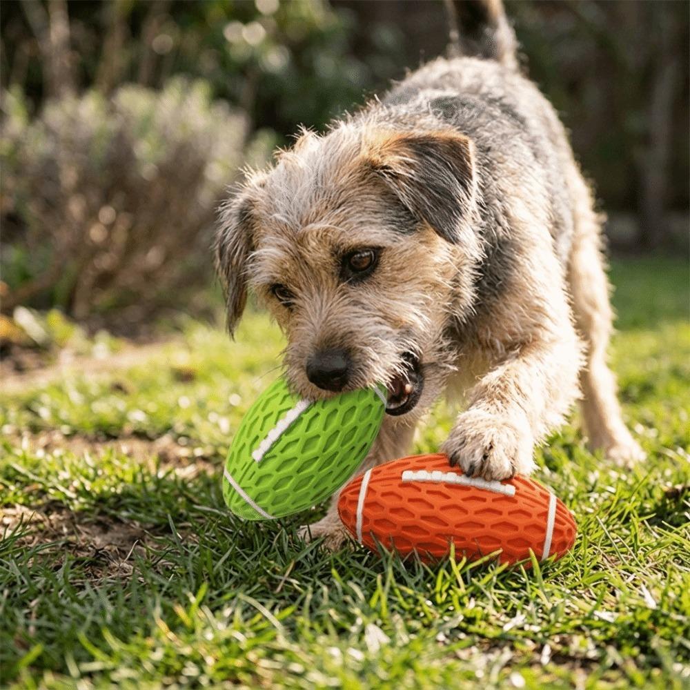 Bite Tough Squeaky Rugby Ball Rubber Dog Molar Toy Pet Training Toy Teeth Grinding Clean