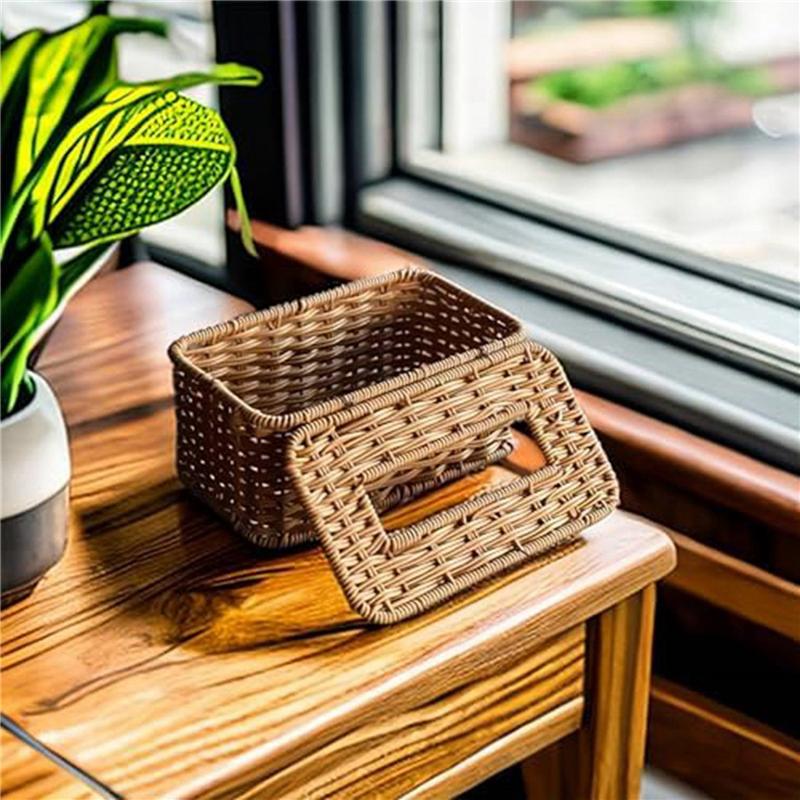 ABBY-2X Rattan Rectangular Tissue Box Cover - Boho Decorative Woven Tissue Holder,Vintage Farmhouse Tissue Dispenser For Home