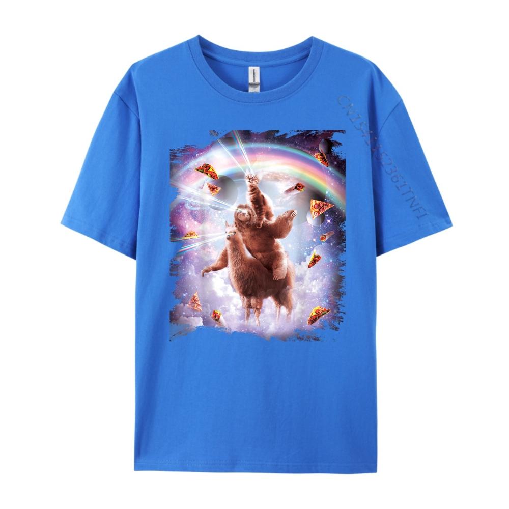Laser Eyes Space Cat Riding Sloth Llama  Rainbow Shirts Graphic Tee White T Shirt Men