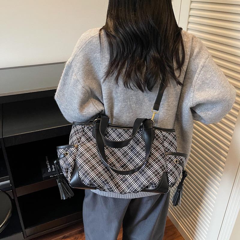 Casual Large-capacity Handbag Women's Bag New Plaid Splicing Tote Bag Fashion Shoulder Bag Fashion Messenger Bag