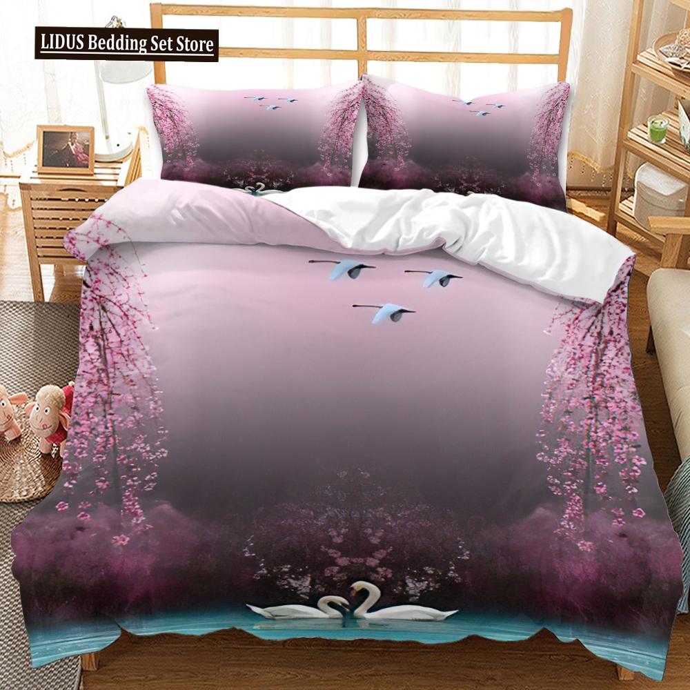 3D Mountain Forest Duvet Cover Set Snow Mountain Winter Theme King Queen Size Comforter Cover For Kid Teen Polyester Bedding Set
