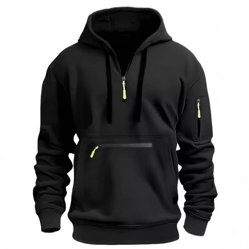 Mens Hooded Sweatshirt Casual Sports Pullover With Multi Pockets Waterproof Zipper Fall Winter