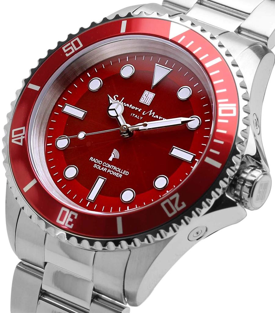 Radio Reverse Rotation Prevention Water Resistant To 10 Silver X Red [Salvatore Mara] Watch, Solar, Bezel, ATM, Men's, SM22110-SSRD