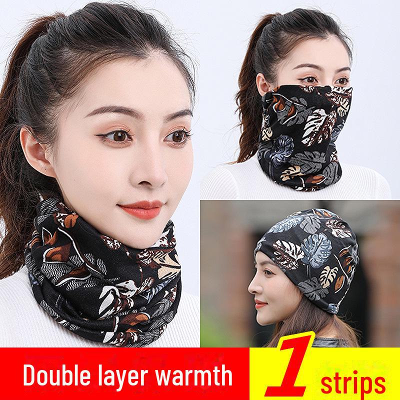 Autumn & Winter Multifunctional Double-Layer Twisted Neck Scarf Hat Mask