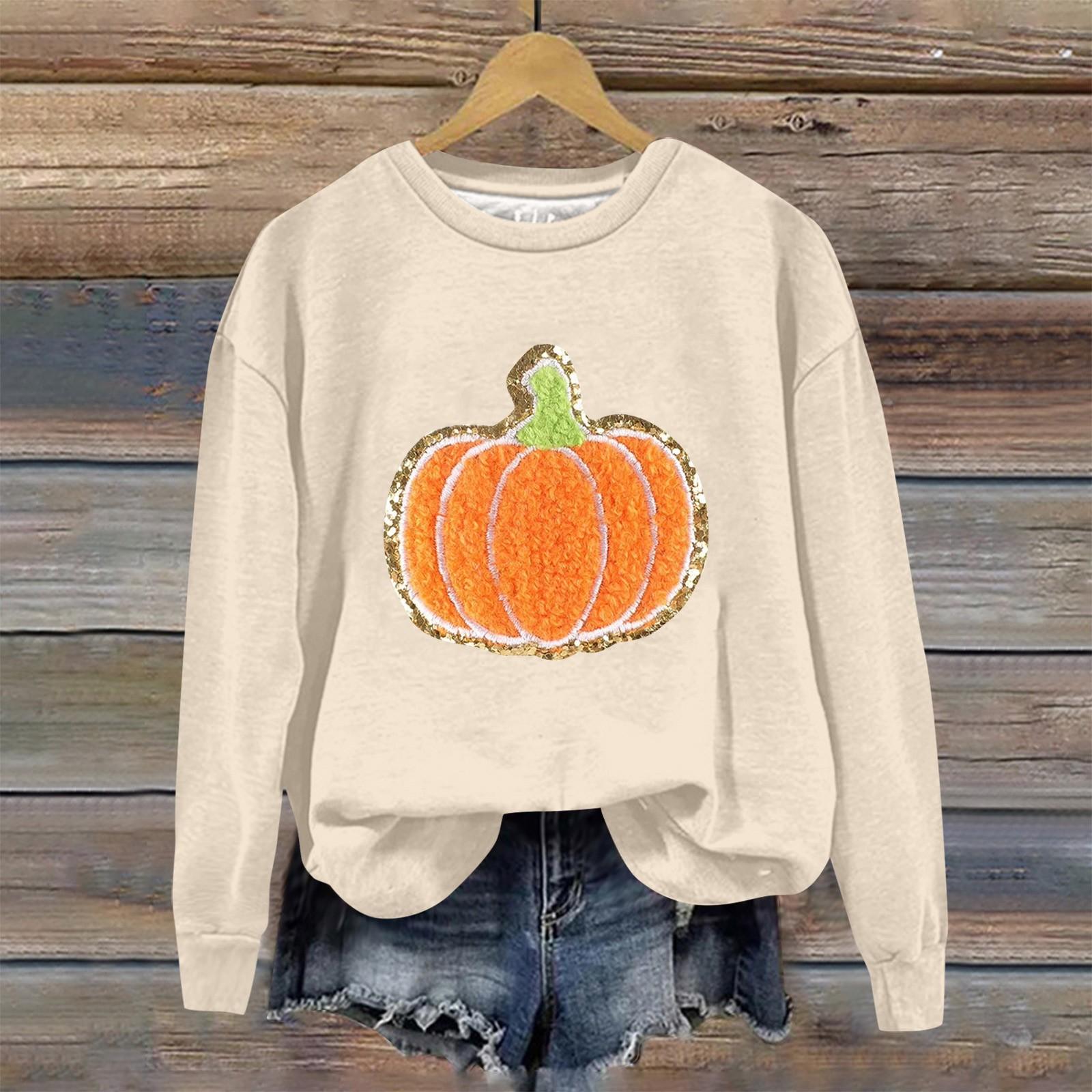 

Женская мода Хэллоуин с длинным рукавом с принтом Свободная толстовка с круглым вырезом Топ S хаки