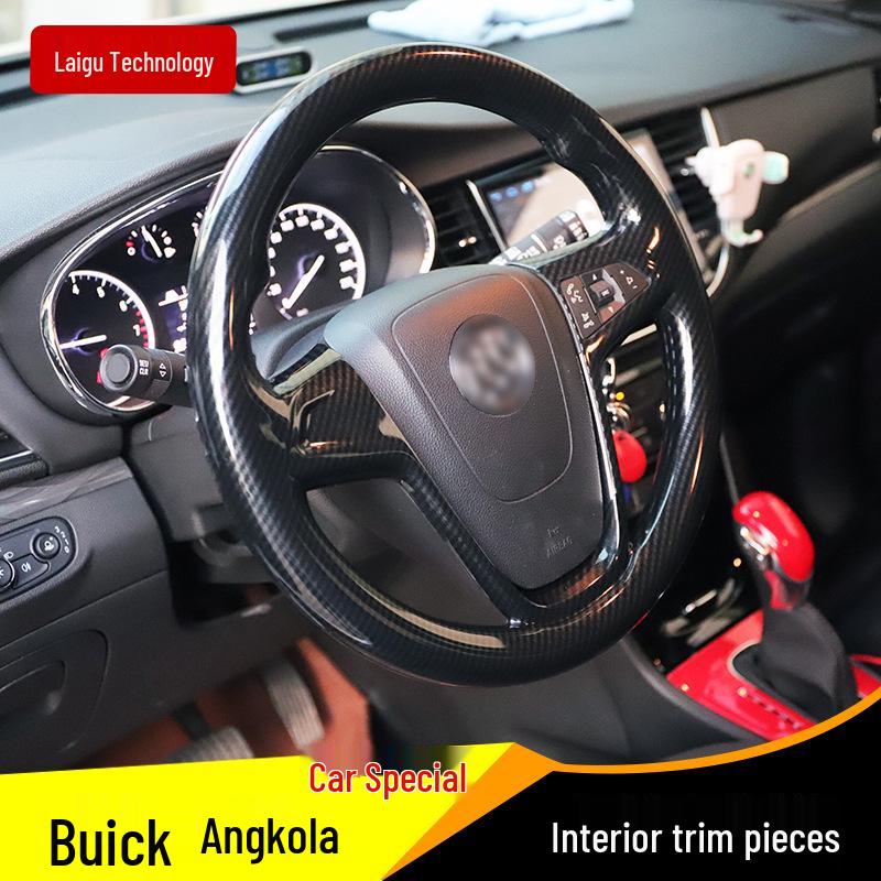 High-End Genuine Leather Steering Wheel Cover with Carbon Fiber Stickers for 13/14/15 Encore Red Carbon Fiber 2-Piece Set