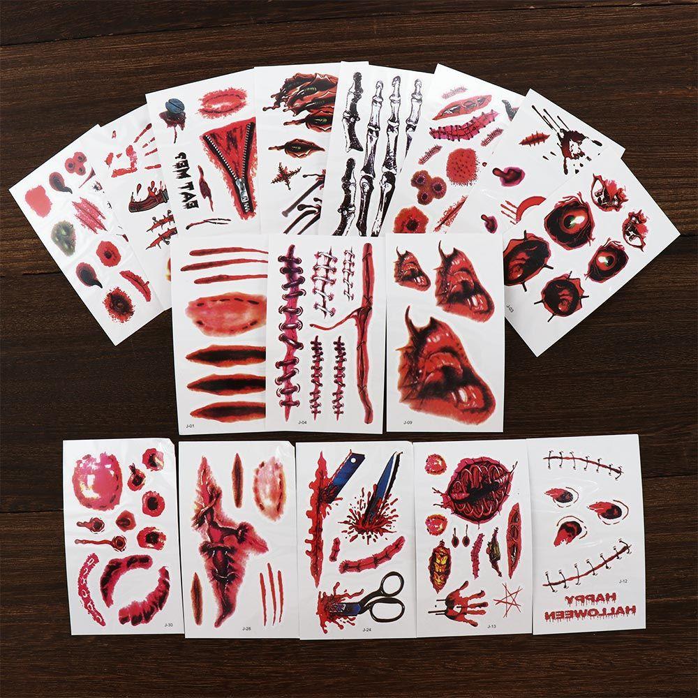 Einweg Party Körperkunst Fake Blutige Wunde Wasserdichte Temporäre Tattoos Fake Tattoo Horror Narbe Halloween Tattoo Aufkleber