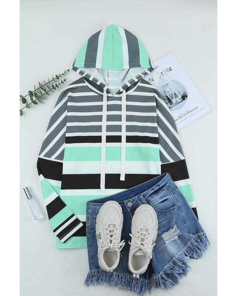 Azura Exchange Striped Drawstring Long Sleeve Hoodie