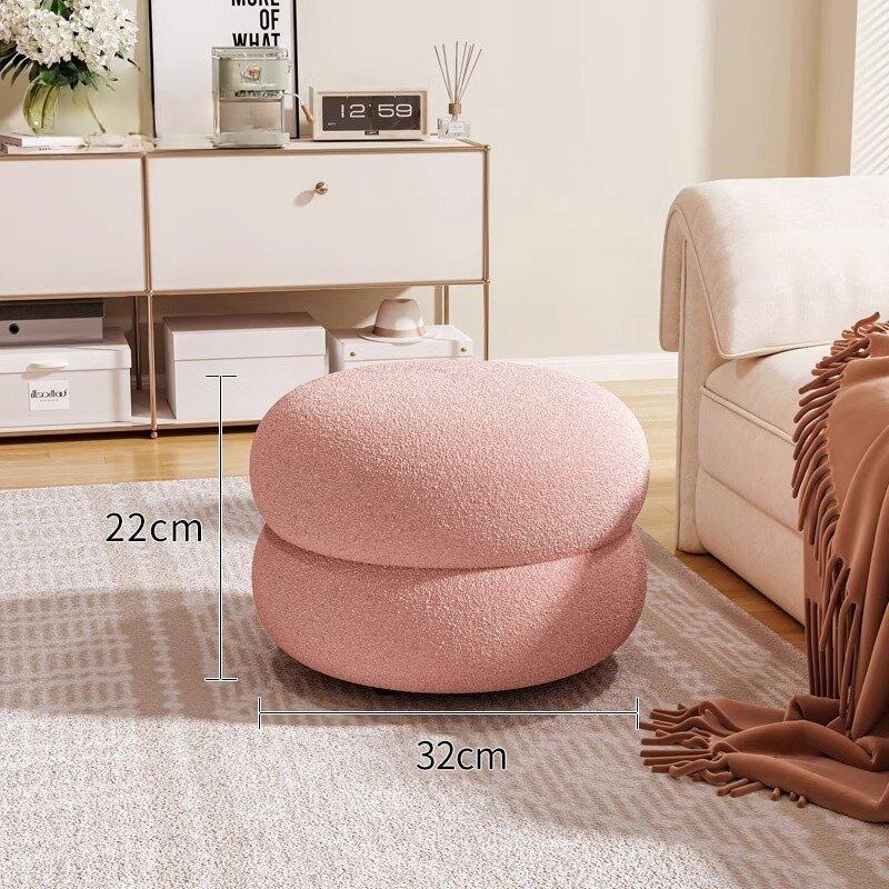 Wooden Cream Style Round Stool Lamb Wool Padded Ottoman for Living Room Sofa Low Shoe Changing Bench for Entryway Home Use 19660₽