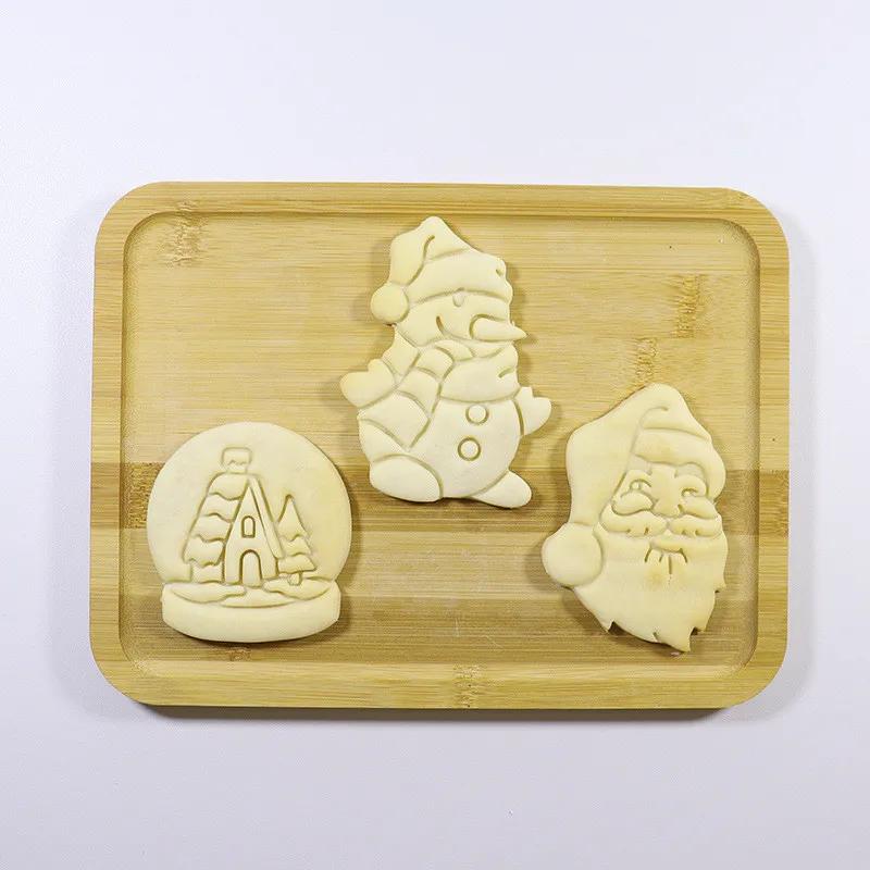 Holiday Christmas Cookie Embosser Cutter Mold Santa Claus Crystal Ball Snowman Fondant Stamp Cake Decor Tools Baking Supplies