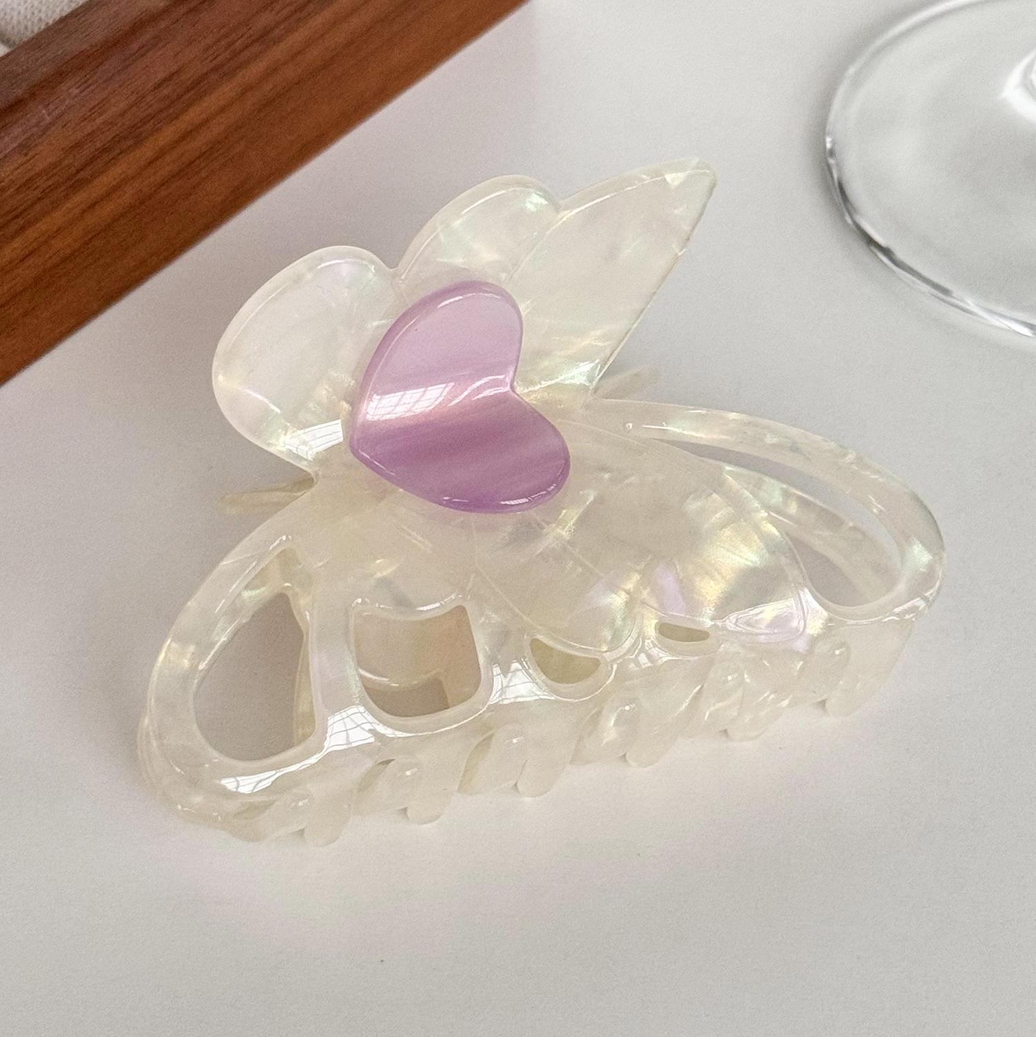 

Премиальный ацетат Дореи Сердце Бабочка Зажим для волос в трендовых цветах для влюбленных Мода Colorful White 8.7cm