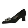 6186-K83 European and American banquet women's shoes versatile high heels thick heel high heel suede square head metal rhinestone buckle single shoes