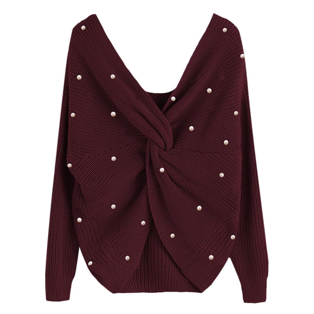 European Fashion Batwing Sleeve Knit Sweater with Cross Back Design for Women