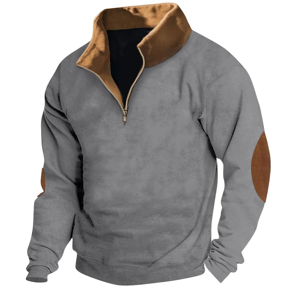 Men's Vintage High Neck Top Half Zip Sports Long Sleeve Sweater