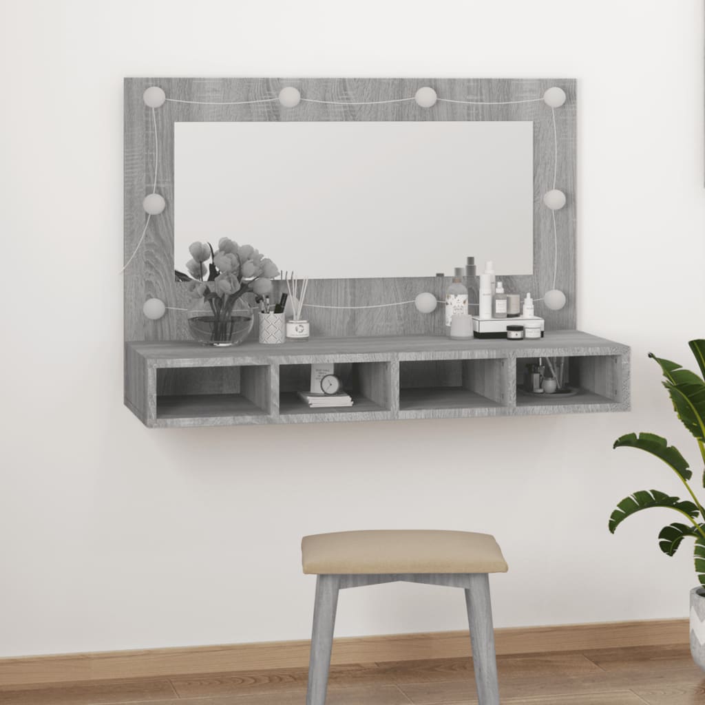 Spiegelschrank mit LED, wandhängender Make-up-Spiegel, 90x31,5x62 cm