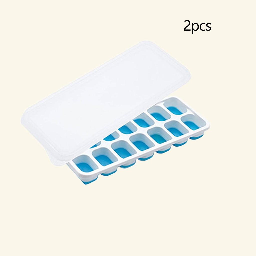 1 Stück/2 Stück - 14-Fächer Flexible Silikon Eiswürfelform mit großem Fassungsvermögen und auslaufsicherem, abnehmbarem Deckel und strapazierfähigem Kunststoffmaterial