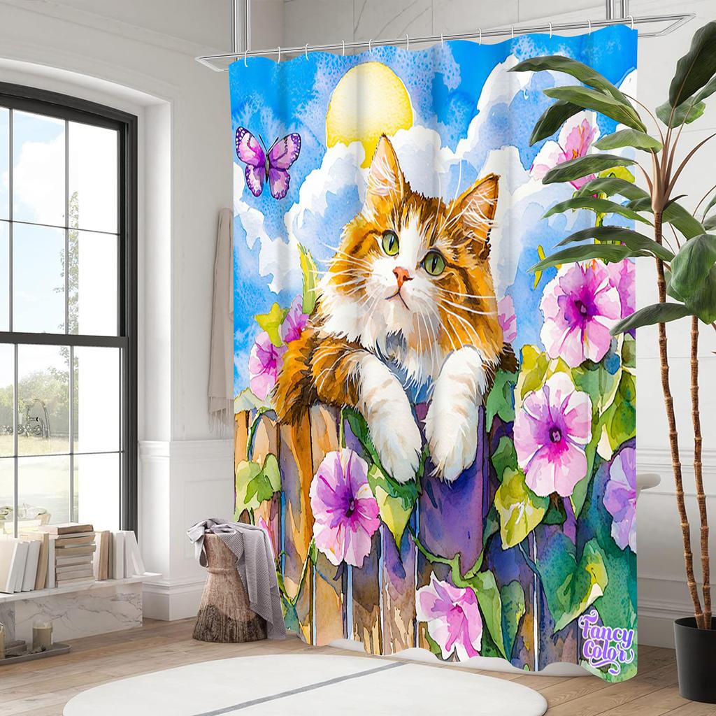 Elephant Cat Animal Pattern Bathing Curtain  Bathroom Shower Curtain Waterproof With 12 Hooks Home Deco Free Ship