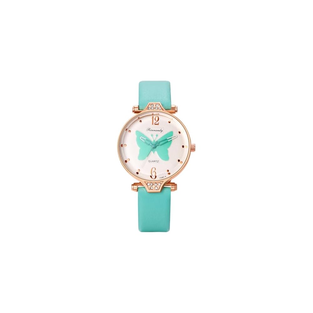 Butterfly Analog Watch Waterproof Simple Stylish Leather Strap Quartz for Girls Women Fashion Accessory