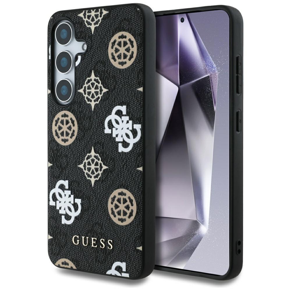 Guess 4G Printed Colored Peony Pattern Case Magsafe For Samsung Galaxy S25 Black