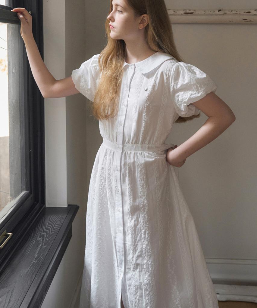 Heint Embroidery Semi-Loose Fit Summer Long One Piece_Ivory