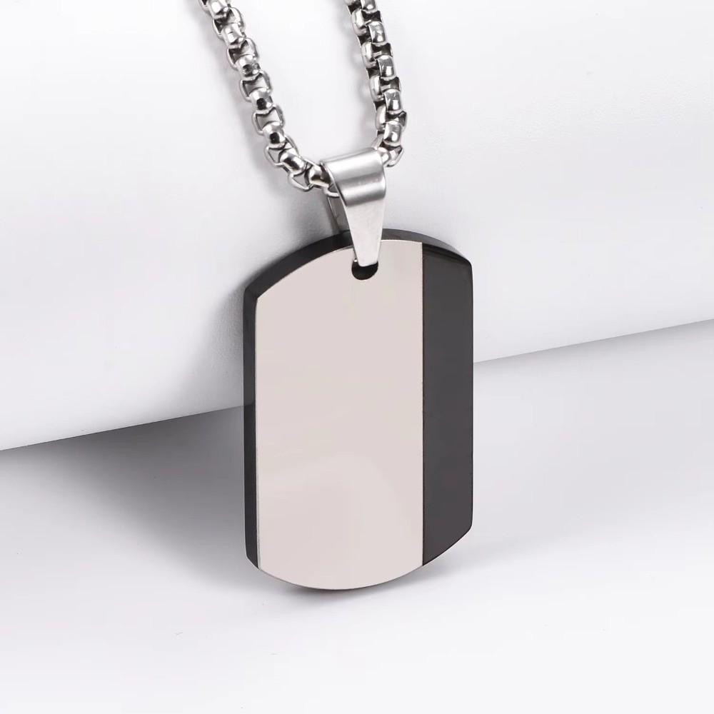 Blank Tag Men's Pendant Necklaces Stainless Steel Chain Necklace Square Pendant For Men and Women