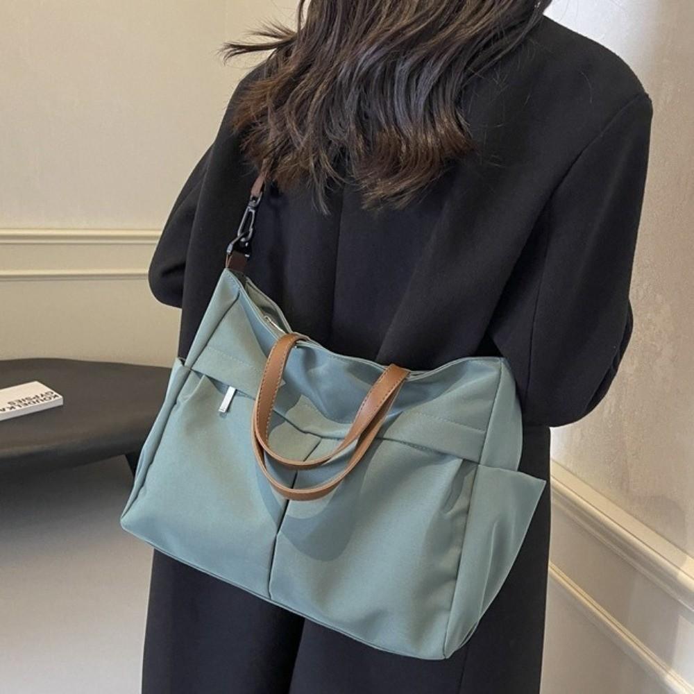 Two Pockets Women Shoulder Tote Bag Nylon Large Capacity Handbag Gift Commuting Handbag College