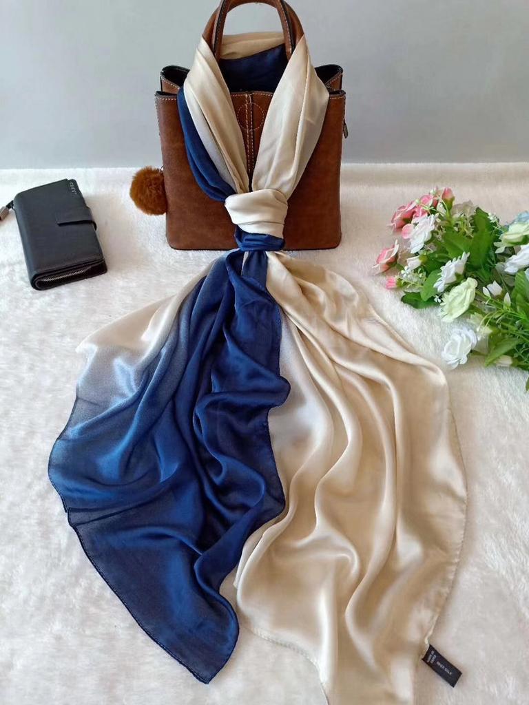 [BYSIFA] Long Satin Silk Scarf Winter Ladies Gradient Green Scarf Shawl Top Grade Brand Scarves Simple Plain Head Scarf 180*90cm
