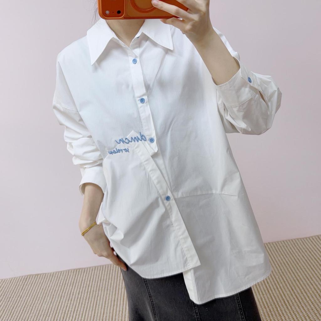 Spring 2026 Embroidered Long-Sleeve Layering Shirt - Versatile, Loose, Lazy Style Outerwear
