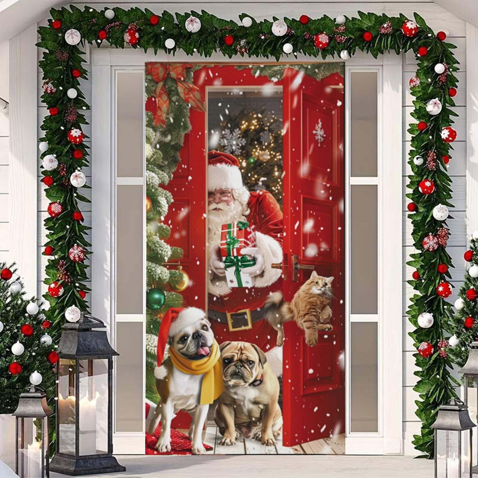 

Funny Christmas background hanging door banner One Size