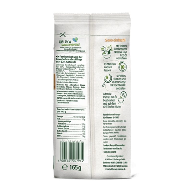 Wollzenermüller German Fava Bean Vegan Patty Mix 165g