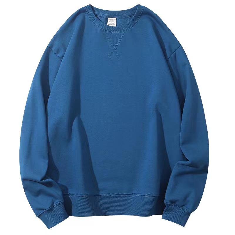 Men's 380g Heavyweight Pure Cotton Terry Retro Hoodie, Unisex Solid Color, Long Sleeve Round Neck, Customizable