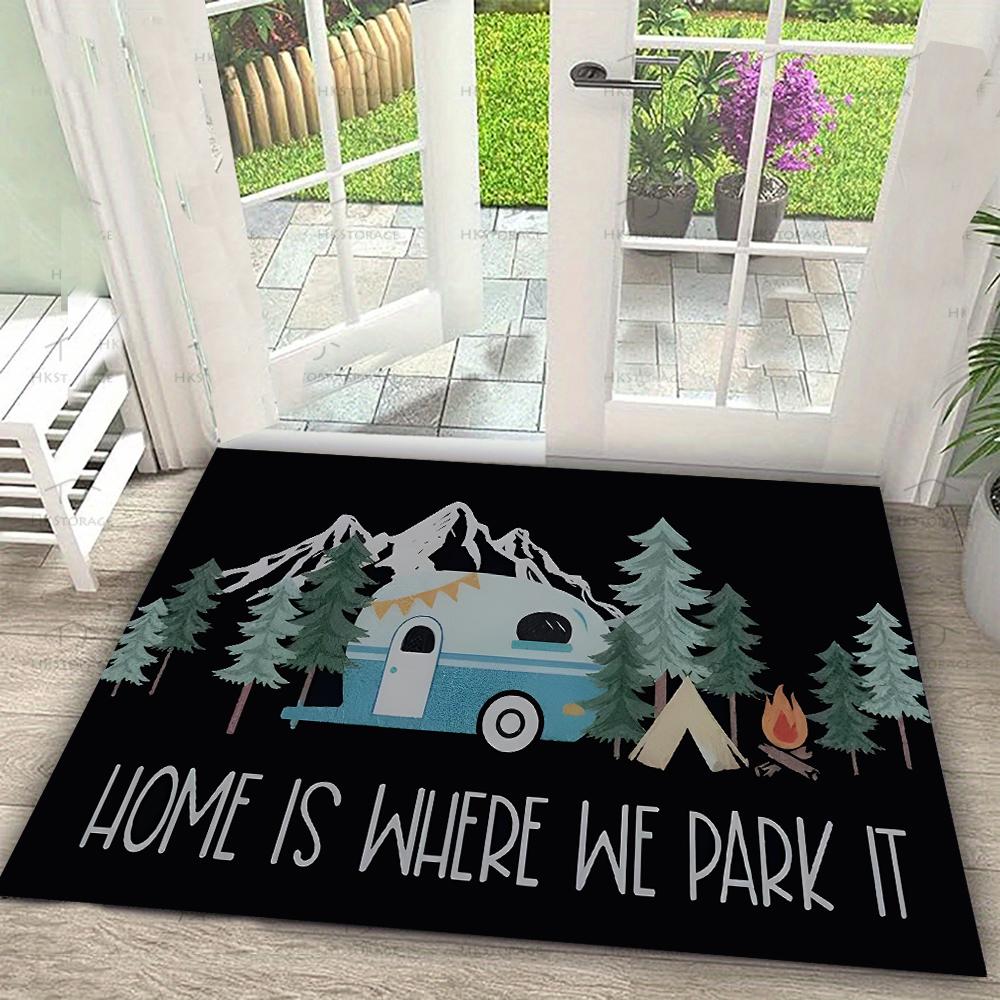 RV Camping Printed Carpet Happy Campers Decorate Door Mats Kitchen Bedroom Living Room Porch Entrance Non Slip Rug