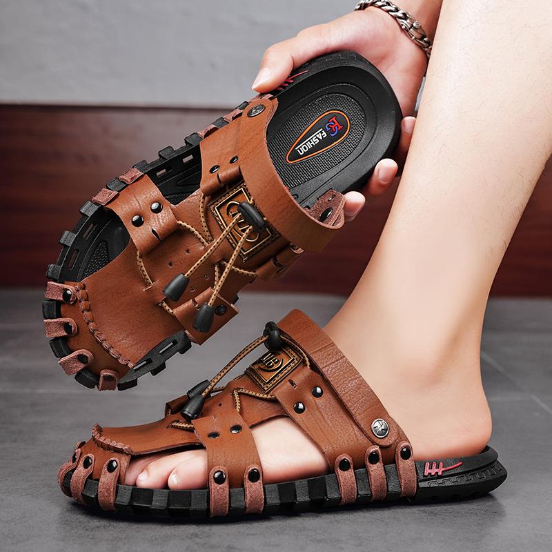 Fashion Hot Sale Men's Summer Sandals Breathable Leather Handmade Slippers Men Hand-made Beach Casual Shoes