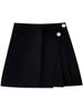 Plus Size Irregular Wrap Skort, Korean A-line Midi Skirt, High Waist Tummy Control
