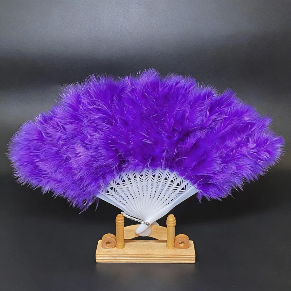 

38*24cm White Hand Fan Handmade Chinese Style Hanfu Fan New Ladies Folding Fur Fans Home Decor фіолетовий