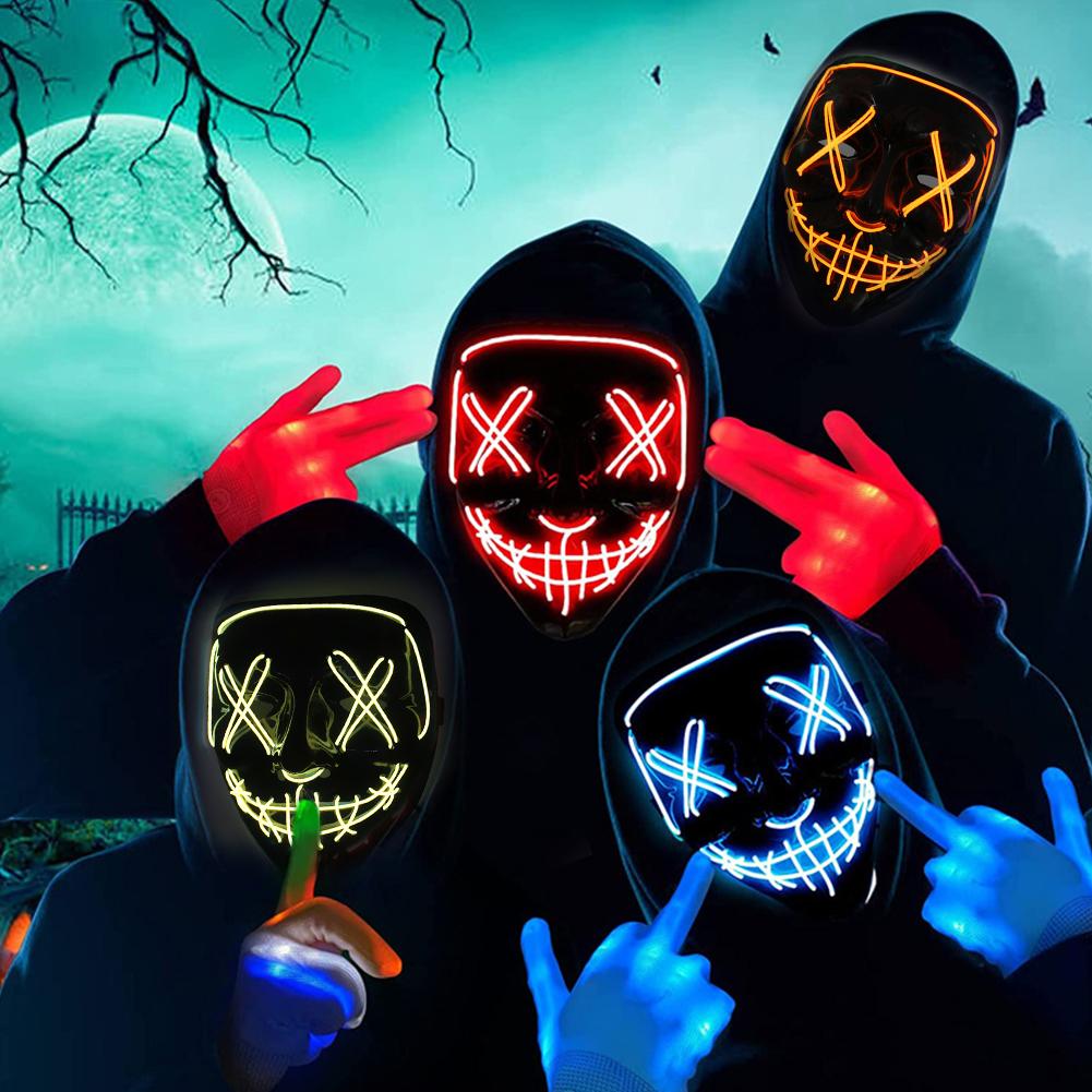 Wireless Halloween Neon LED Purge Mask Masque Masquerade Party Masks Light Grow In The Dark Horror Mask Glowing Masker