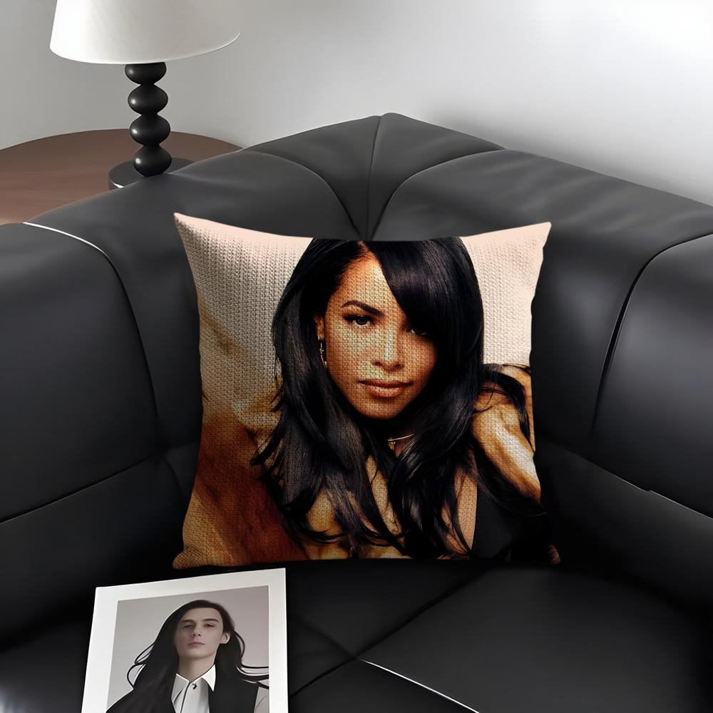 A-Aaliyah Sänger Kissenbezug Natürlicher Leinen Bio-Stoff Beidseitiger Druck Sofa Heimdekoration Geschenk Kissenhülle