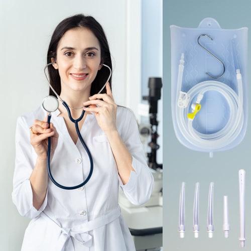 GNEGKLEAN Silicone Enema Bag Kit with 6-Foot Hose, 5 Enema Tips, Controllable Flow Valve, and Thermometer - 2-Quart Capacity Coffee Enema for Colon Cl