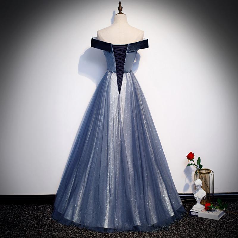 Evening Dress Women's 1011 New Temperament One-word Shoulder Long Dress Fairy Mori Music Art Test Dress