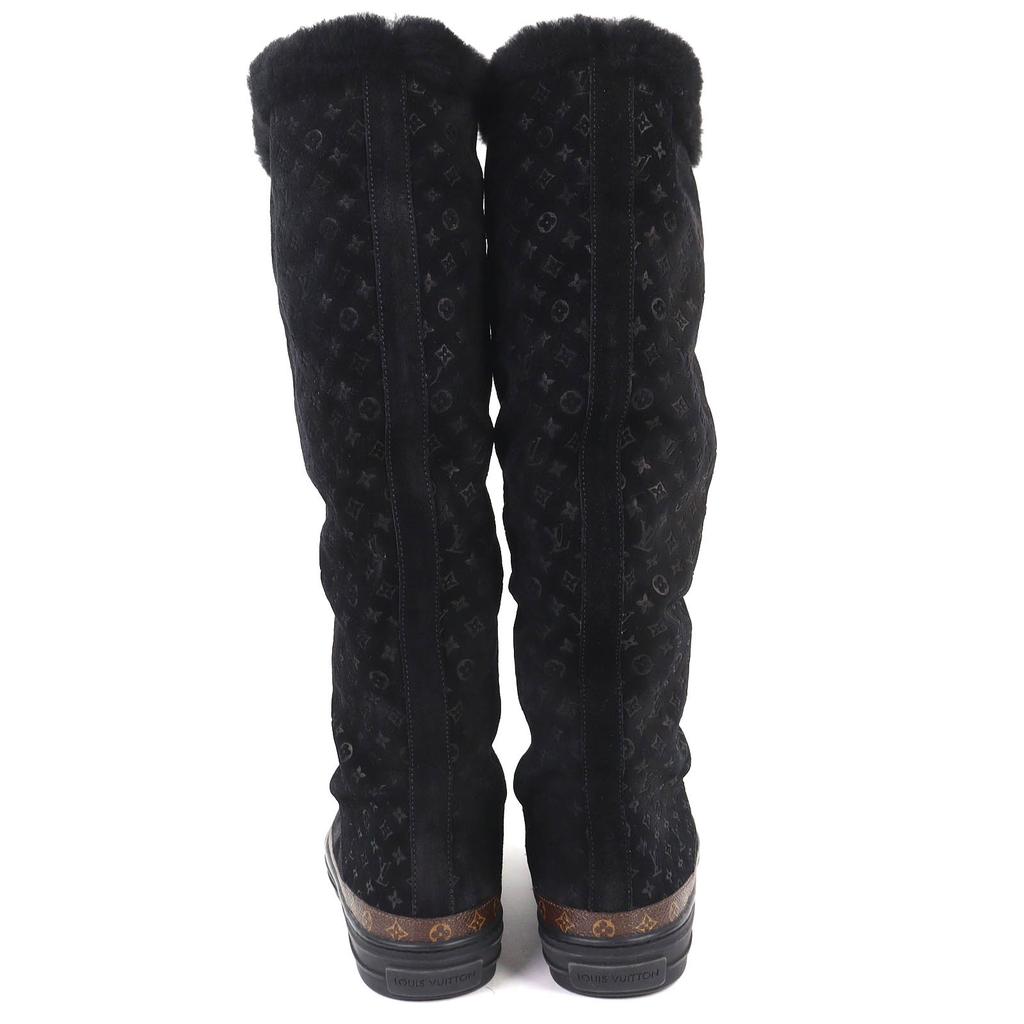 Great LOUIS VUITTON Knee-high boots Snowball Line Monogrammed shearling 38.5 Used