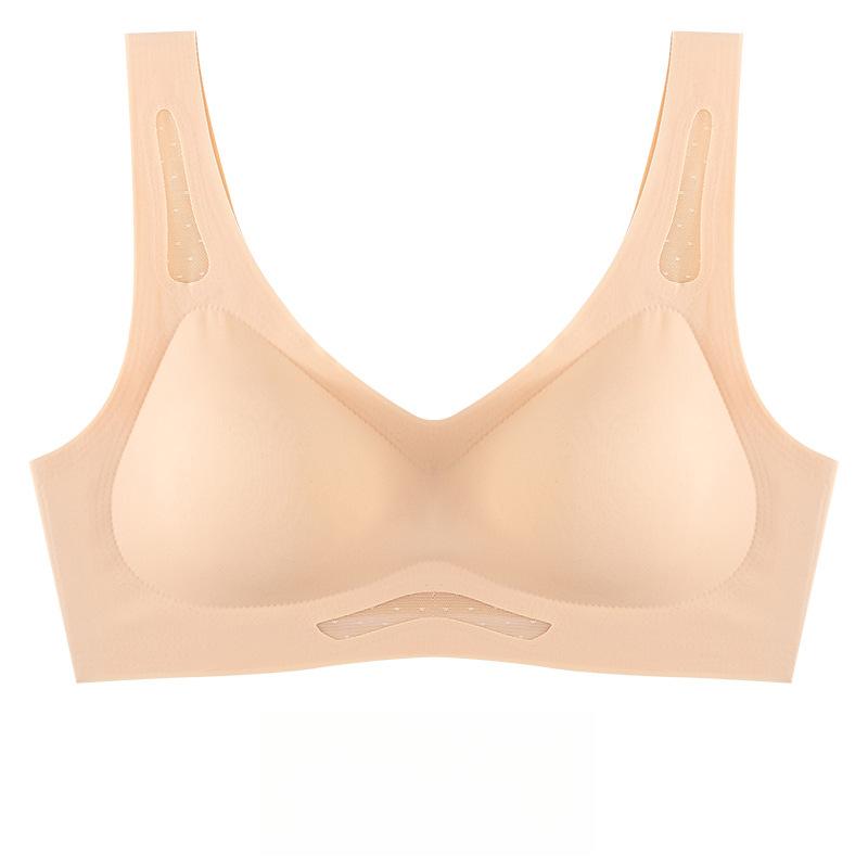

Бесшовное нижнее белье для женщин Летний тонкий дышащий сетчатый ажурный бюстгальтер Красивая спинка Цельный бюстгальтер оверсайз 5XL бежевый