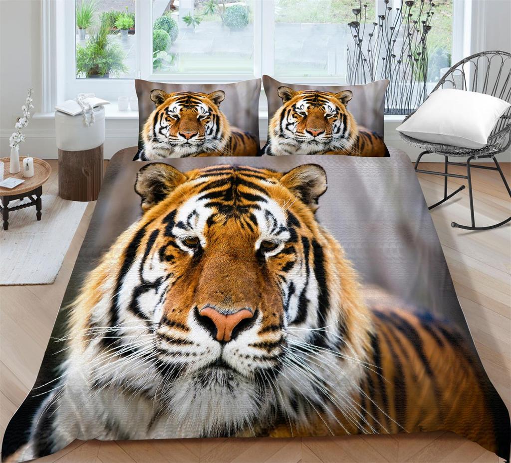 3D Tiger Pattern Quilt Cover Home Bedding Set AU Full Size Single/Double Home Decoration