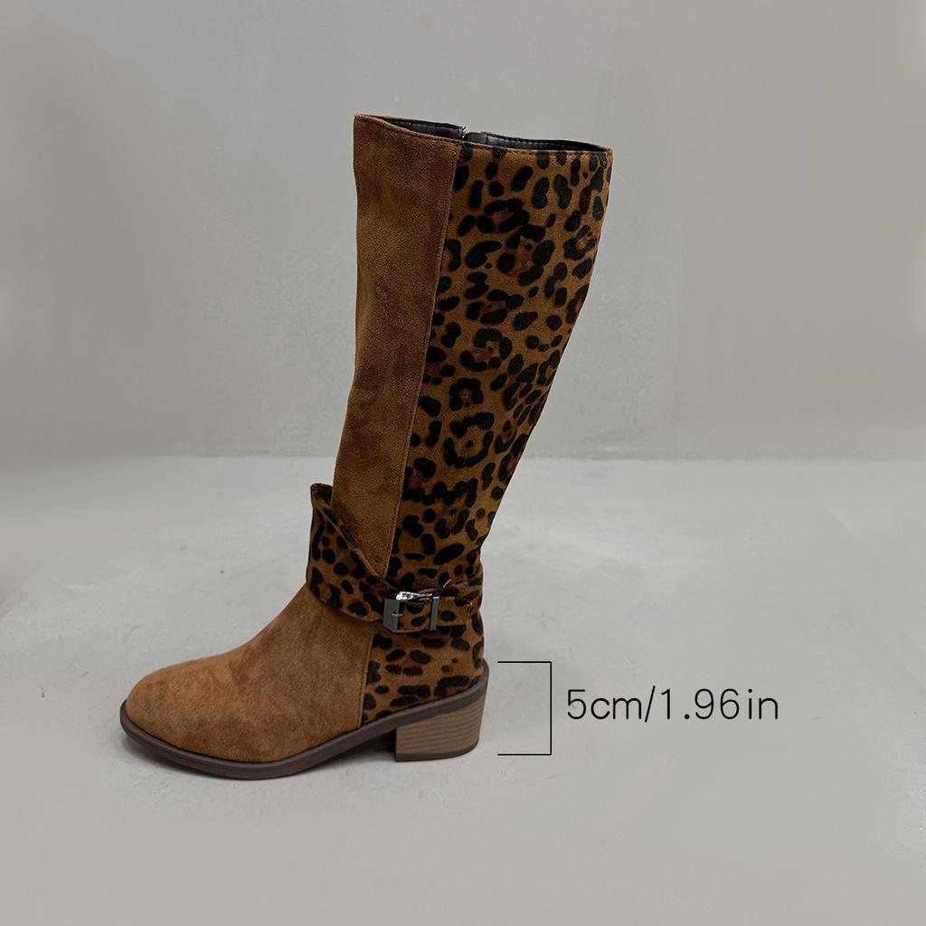 Brown Leopard High Boots Women Boots Platform Shoes for Women Autumn Winter Sexy Mid-calf Cowboy Riding Boots Botas Mujer 2026