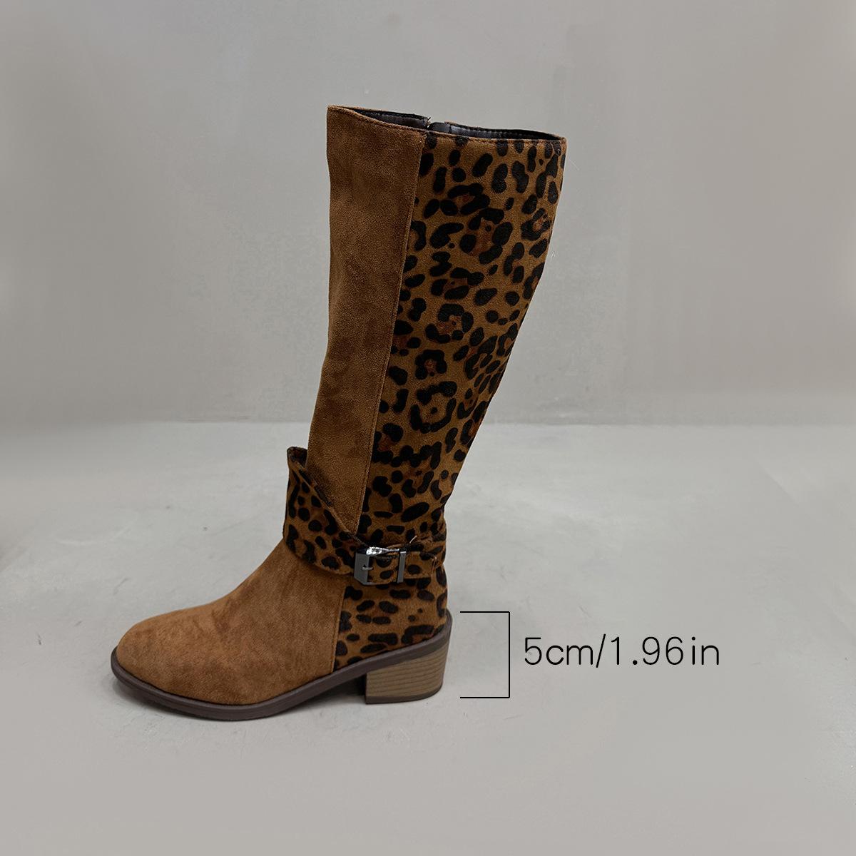 

Brown Leopard High Boots Women Boots Platform Shoes for Women Autumn Winter Sexy Mid-calf Cowboy Riding Boots Botas Mujer 2026 36