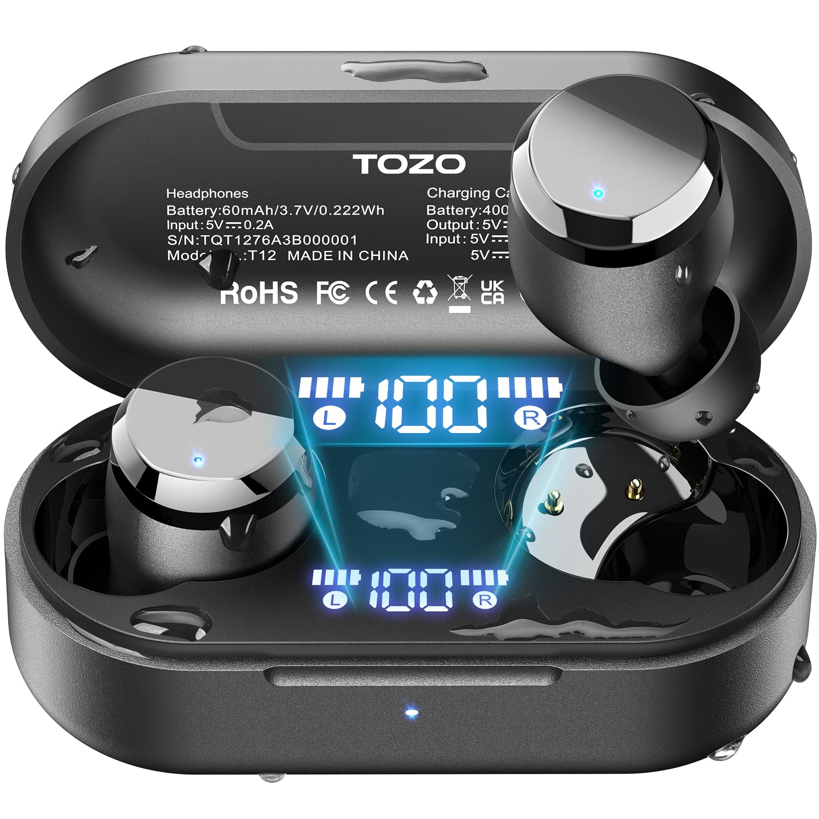 

TOZO Tones Dots Wireless 2025 Premium Sound Powerful and Delicate LED Battery Level ENC Noise Custom App Touch Up to 55 Hours of Auto Instant Fast
