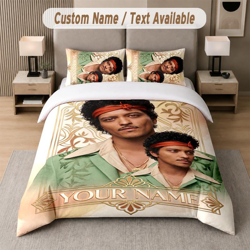 Bruno Mars 3Pcs Bedding Set, Personalized Custom Name Text, 1 Duvet Cover & 2 Pillowcases For Bedroom