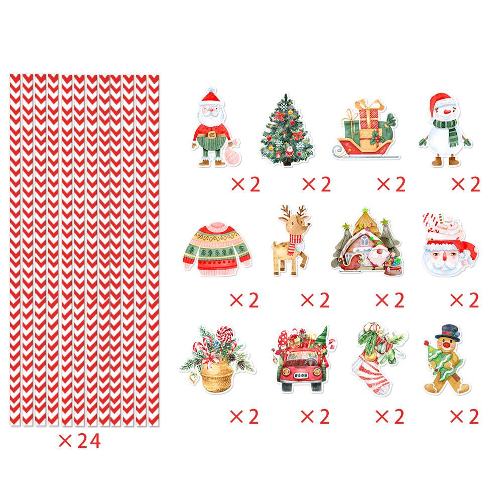 Theme Christmas Table Decor Disposable Paper Straws Set With Santa Pattern Claus