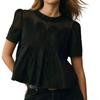 Fashion Lace Round-neck Embroidered Net-sheer Solid-color Loose Skirt-length Short-sleeved Top