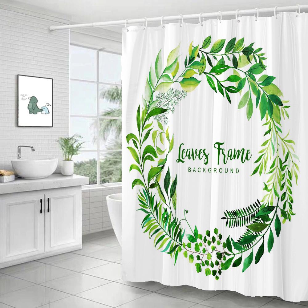 Tropical Plants Green Leaf 3D Printing Shower Curtain Polyester Waterproof Bathroom Curtain Home Decoration Curtain With Hook