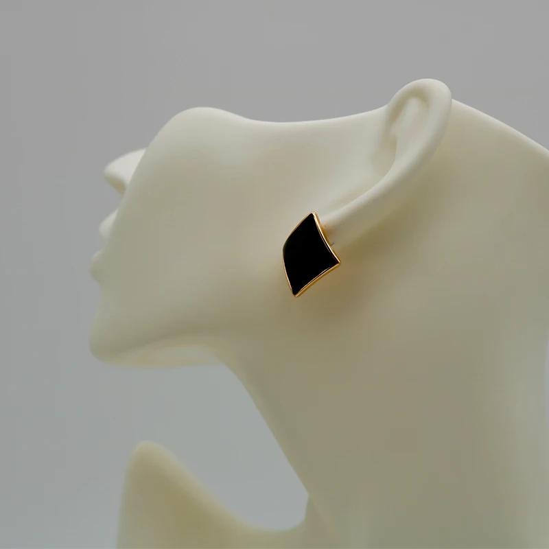 Black Enamel Metal Post Earrings Rhombus Studs Fashion Zircon Bassic Geometric New Style Trendy Accessories Girl's Gift 2022202